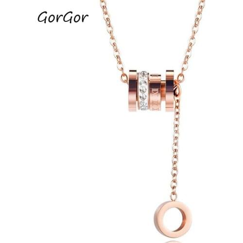 GorGor Necklace Women Titanium Steel Pattern Rose Gold Several Circles Mosaic Zircon Individuality Temperament Jewelry TX-1647