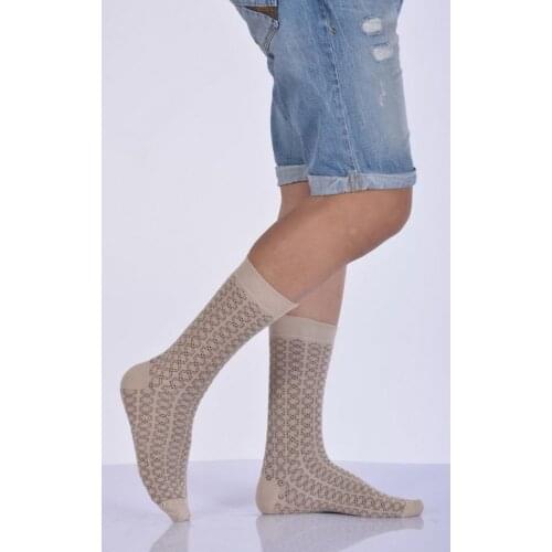 Idilfashion Male Pattern Bamboo Socket Stocking-Beige-E-ART217 (3'LÜ PACKAGE)