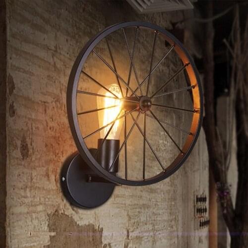 Loft Industrial Wall Lights Retro Iron Black Wall Lamp Wheel Sconce Wall Lights Indoor Lighting Stair Kitchen Art Deco Wall Lamp