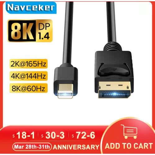 Navceker 4K@144Hz Thunderbolt Mini Displayport to Displayport 1.4 Cable Adapter Mini DP to DP Converter Cable DP Cable MacBook