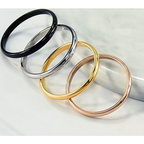 Simple 2MM Thin Titanium Steel 4 Color Couple Ring Simple Fashion Rose Gold Color Finger Ring For Women Wedding Party Jewelry