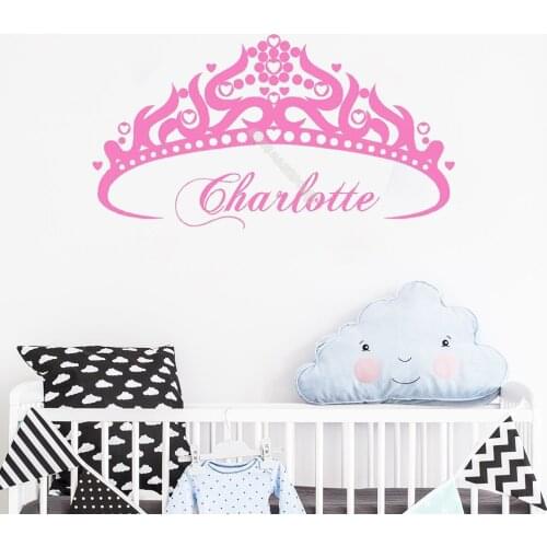 Pretty Princess Crown Wall Sticker Custom Girl Name Vinyl Art Personalized Nursery Decals Baby Kids Bedroom Art Decorative LA294
