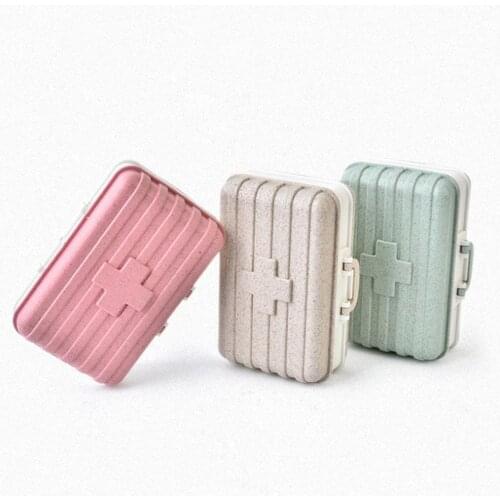 Creative Suitcase Portable Travel Wheat Straw 6 Grids Mini Pill Box Storage Case Pill Case Medicine Storage Organizer Container