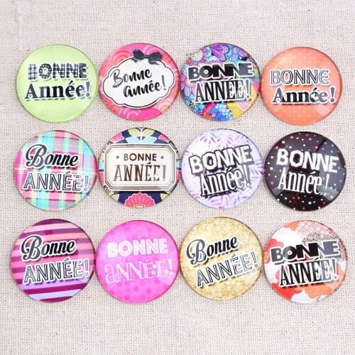 Onwear Mixed Bonne Annee Photo Round Glass Cabochon 20mm 25mm 30mm diy flat back handmade jewelry findings for pendant keychain