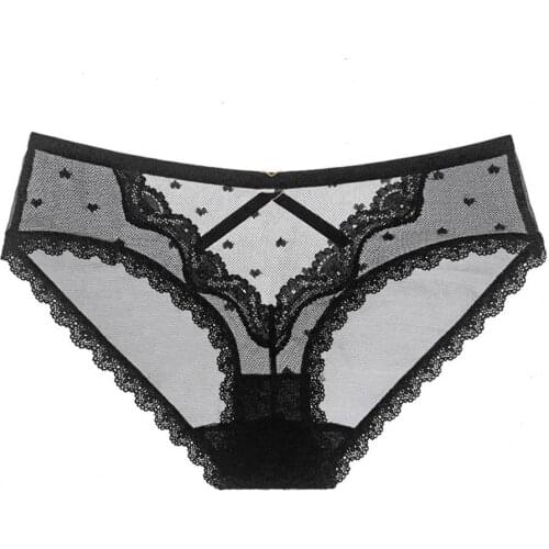 Floral Embroidered Lace Hollow Out Panties Women Sexy Transparent Underwear Shorts Mid Waist Female Lingeries Plus Size Briefs