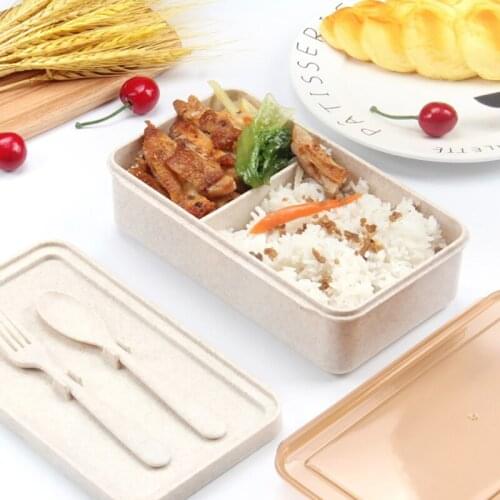 Lunch Box Wheat Straw Bento Box with Tableware Eco-friendly Portable Food Container Kids Picnic School Microwavable