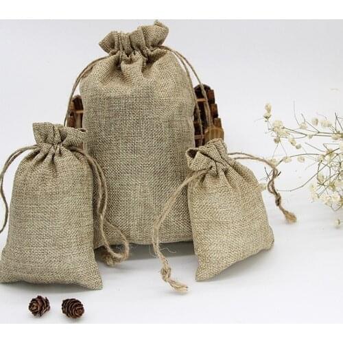 1PC Burlap Gift Bags Wedding Hessian Jute Bags Linen Jewelry Pouches with Drawstring for Birthday, Party, Wedding Favors