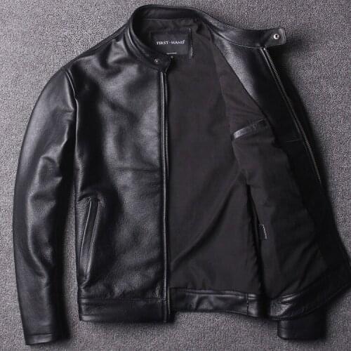 Genuine Leather Jacket Men Autumn Spring Stand Collar Motorcycle Cow Leather Clothing Real Leather Jackets Men Clothes 2018