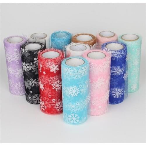 15cm 10Y Snowflake Soft Fabric Tulle Roll Tutu Skirt Pom DIY Gift Bow Baby Shower Party Wedding Birthday Christmas Decoration
