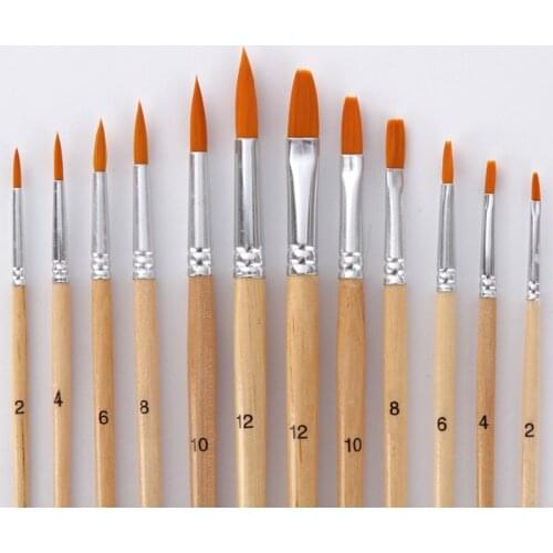 12Pcs/Set Paint Brush Log Color Nylon Hair Oil Painting Brushes Set for Watercolor Acrylic Drawing Art Supplie Different Size
