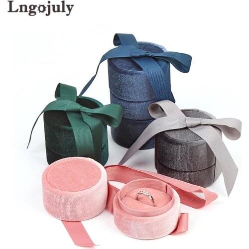 Wholesale Jewelry Packaging Box in multiple colour Velvet Round Bowknot for Ring Pendant and Necklace