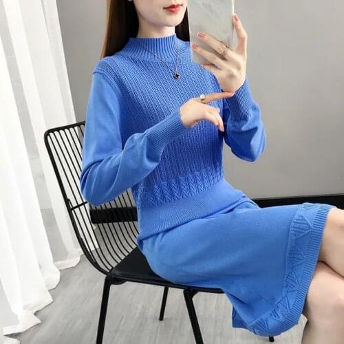 2021 Autumn Winter Womens Long Sleeve Half Turtleneck Sweater Pullovers Female Knitted Dress Ladies Solid Clothes Female Jumper