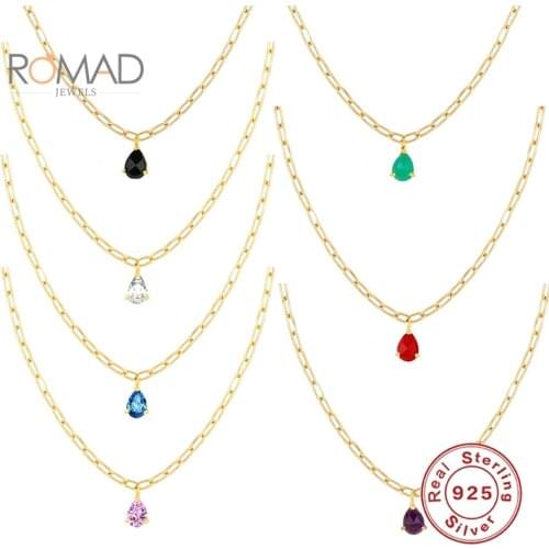 ROMAD INS Wind Paper Clip Chain Drop Pendant Diamond Clavicle Necklace S925 Sterling Silver Necklace For Women Bijoux Femme