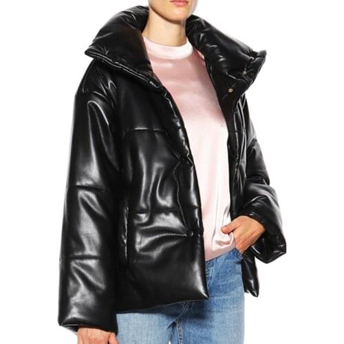 Fandy Lokar High Imitation Leather Parkas Women Fashion PU Leather Coats Women Elegant Solid Cotton Jackets Female Ladies