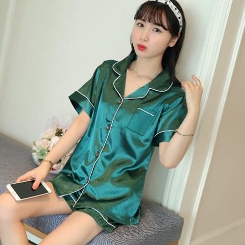 5XL High Quality Satin Silk Short Sleeve Shorts Womens Pajama Sets Women Nightie Spring Summer Woman Sleepwear 2 Pieces Sets