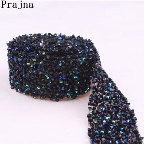 Prajna 1Yard Clear AB Hotfix Rhinestone Applique Decoration Glitter Rhinestone Trim Chain Wedding Dress Artwork Craft Jewelry