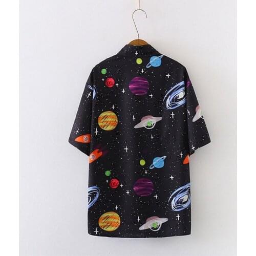 2020 Summer New Retro Shirt Wild Universe Starry Sky Print Pattern Shirt Loose Shirt One Size