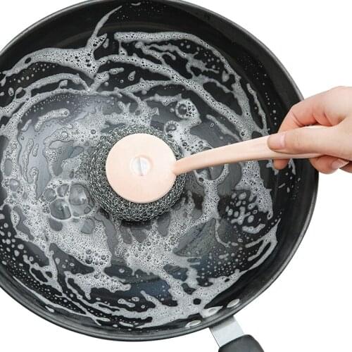 Long Handle Steel Ball Brush Steel Scourers Steel Wire Washing Cleaning Brush Kitchen Utensils Kitchen Clean Tools Accessories