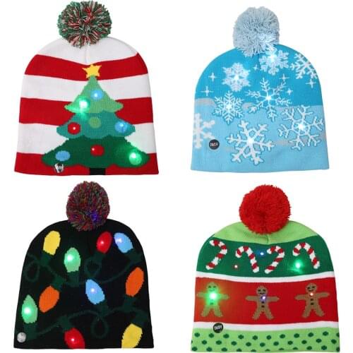 LED Christmas Hat Sweater Knitted Beanie Christmas Light Up Knitted Hat Christmas Gift For Kids Xmas 2021 New Year Decorations