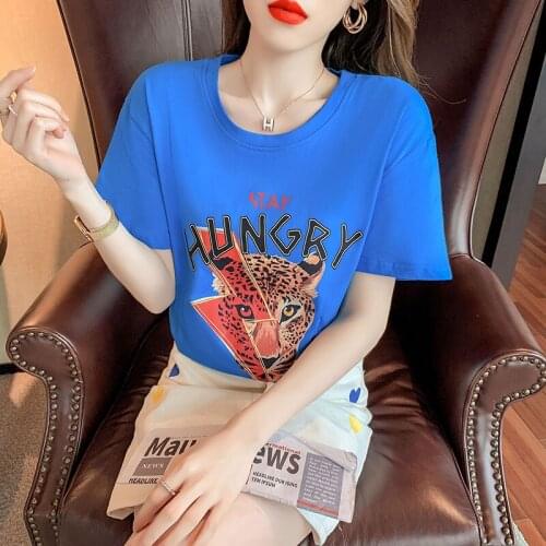 Korean Style Short Sleeves leopard printing Loose T Shirt Hot Sales Female Tshirt Women Fashion Graphic T-Shirt 2021 vintage