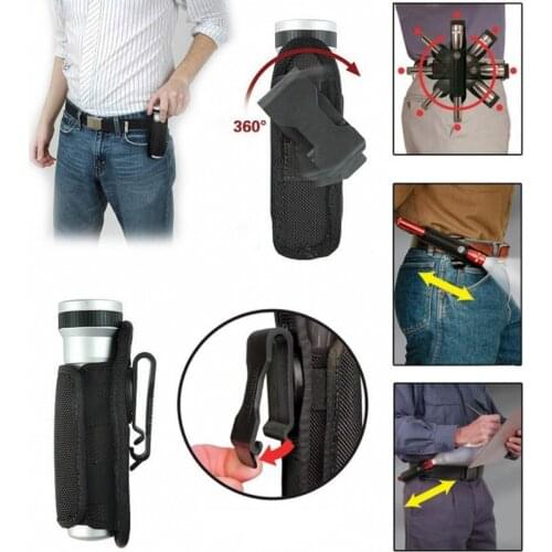 Tactical Flashlight Holster Belt Carry Case Flashlight Pouch Hunting Light Torch Holder Molle System 360 Degree Rotatable Clip