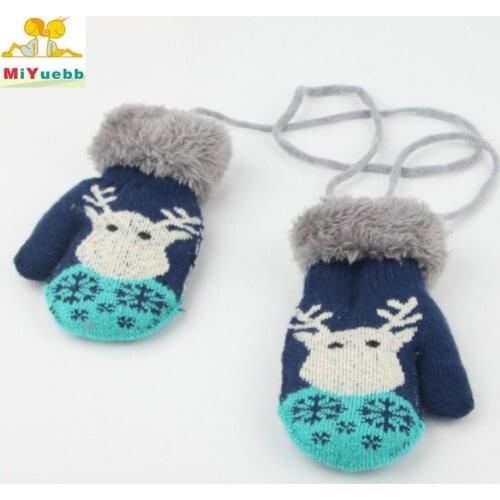 New 1 to 6 years old child Baby Boy Girl Knit Gloves Winter Children Warm Ropes Mittens Cotton Wool Solid Christmas elk ST2