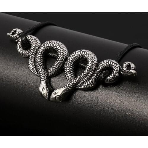 Vintage Snake Pendant Choker Necklace For Men Women Gothic Black Leather Rope Chains Collar Necklace Wicca Jewelry Friends Gift