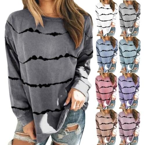 Tie-dye print T shirt womens plus size loose jumper long sleeve round collar casual fashion 5XL plus size womens 2021 new