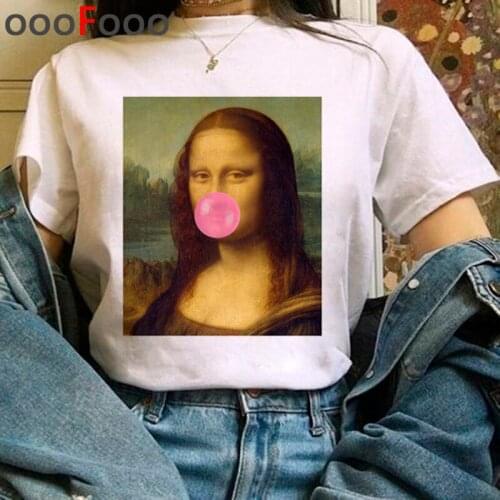 Harajuku aesthetic tshirt women Mona Lisa spoof personality oil painting Tops Female T-shirt Vintage 90s Cartoon korean clothes