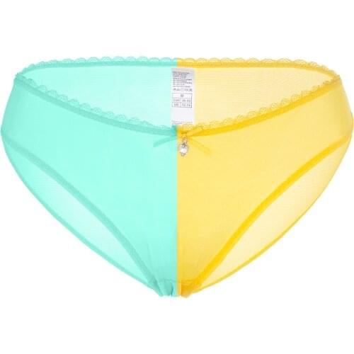Ladies sexy briefs large size mesh see through underwear women mint green lemon yellow panties CYHWR