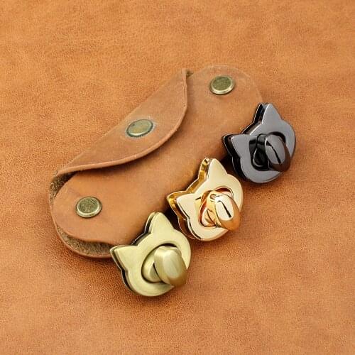 10Pcs 2.1CM Mini Cute Cat Alloy Turn Lock Twist Lock Clasp Durable Women Shoulder bag Leather Handbags Accessories