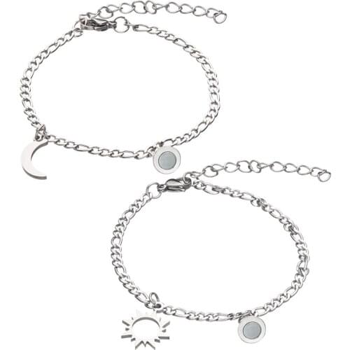 2PCS/Set Magnetic Couple Bracelets Moon and Sun Stainless Steel Relationship Promise Attraction Matching Bracelets