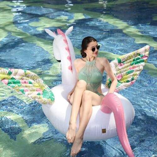 200CM Giant Inflatable Pegasus Horse Pool Float Ride-On Floral Print Unicorn Swimming Ring Party Water Toys Boia Piscina