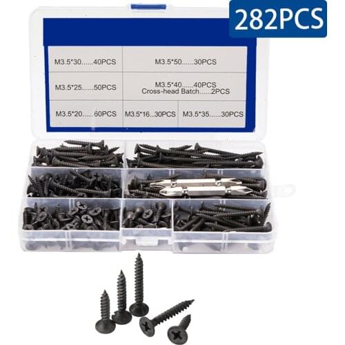 282PCS/Box Drywall Screw M3.5 Wood Screws Countersunk Flat Head Tapping Screws With Cross Recessed Carbon Steel Phillips Screws