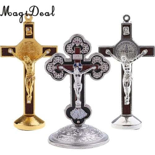 3PCS Crucifix Jesus Christ On The Stand Cross Figurine for Home Chapel Ornament