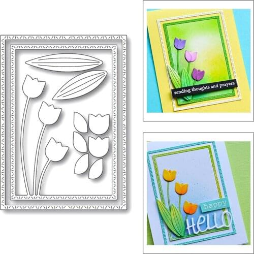 3D Tulip Flower Rectangle Frame 2020 New Metal Cutting Dies Stencils For DIY Scrapbooking Paper and Card Making Craft No Stamps