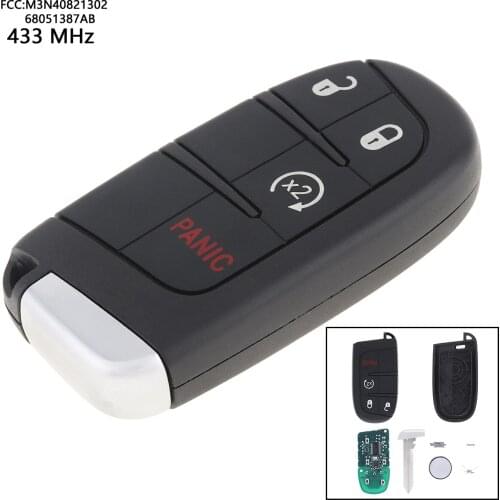 4 Buttons 433MHz Keyless Uncut Flip Remote Car Auto Key Fob Transmitter Push Start Fobik M3N40821302 68051387AB for Dodge