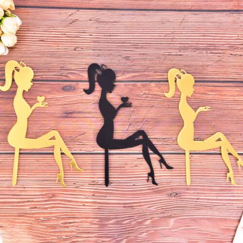 Black/Gold Acrylic High Heels Lady Girl Cake Topper Weddding Decoration Cupcake Topper Dessert Sign Party Supplies