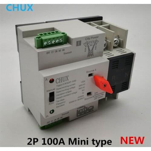 Automatic Transfer Switch 2P Mini ATS 100A Electrical Selector Switches Din Rail Type Dual Power Switch 63A Smaller Size ATS