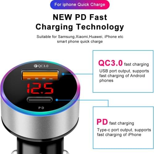 PD USB Car Charger USB Mini Quick Charge 3.0 6A 36W QC3.0 Fast Charger For iPhone 12 Huawei Xiaomi Type C Phone LCD Display