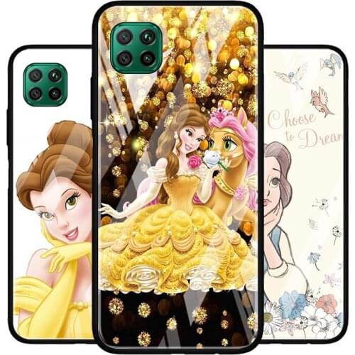 Disney Belle Princess Tempered Glass Cover For Huawei P40 P30 P20 P10 P Smart Z Pro Plus Lite 2020 2021 Phone Case