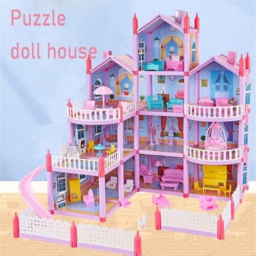 Childrens Montessori Puzzle House Toys Cos Villa Diy Dollhouse Scene Set Princess Castle Simulation House Girls Gift HC0314