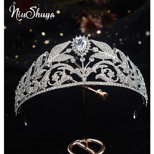 NiuShuya European Vinatage Bridal Crown Women Wedding Accessories Engagement Hair Ornaments Leaf Shape Headpieces Jewelries