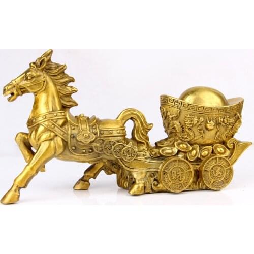Feng Shui Horse Money Ingot Car Statue Figure Home Table Decor Sculpture Wealth Career Luck Decorative Figurine Business Gift