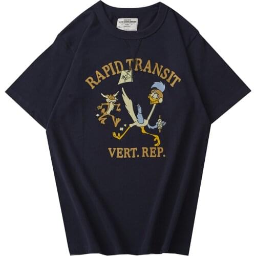 Cartoon Print Short Sleeve T-shirt Mens Summer Crew Neck Cotton Tee Casual Loose Half-Sleeve Men