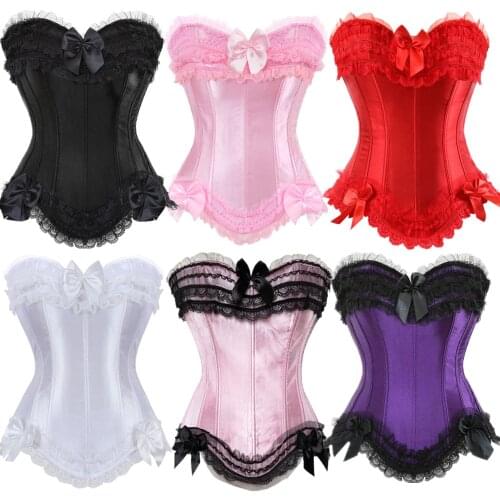 Burlesque Corset Sexy Satin Lace Overlay Side Zip Overbust Bustier Corsets Tops Bodyshaper Lingerie Plus Size Corselet