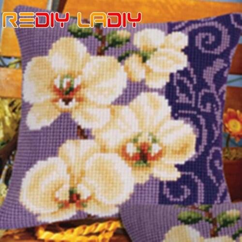 Cross Stitch Cushion Poppy Calla Orchid Yarn Cross-Stitch Kits Needlework Pre-Printed Canvas Pillow Home Decor Arts & Crafts