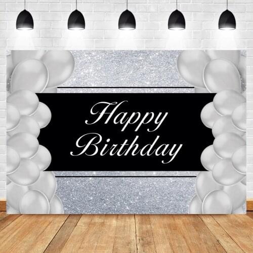 Laeacco Silver Glitters Backdrop For Photography White Balloon Happy Birthday Party Customized Poster Pattern Photo Background