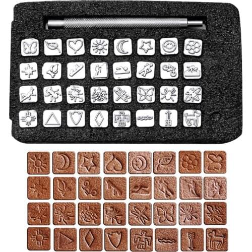 LMDZ 32Pcs Metal Stamping Punch Tool For Leather Carving Stamp Tools DIY Tanned Leather Craft Printing Punch Stamps Set Patterns
