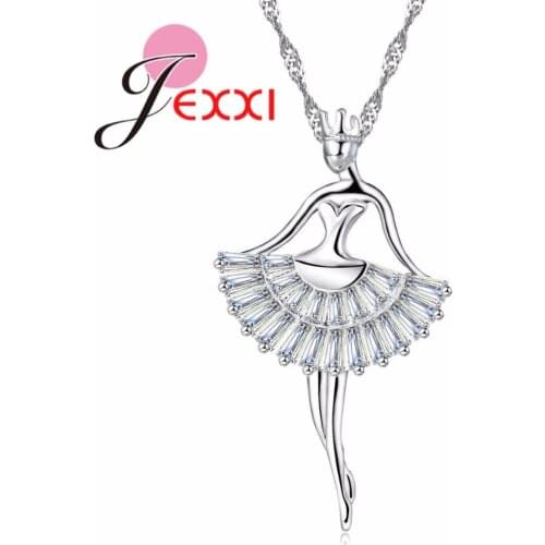Fashion Enamel Dance BALLET Girl Fairy Angel Necklace Chain Pendant 925 Sterling Silver Fashion Cubic Zirconia Jewelry
